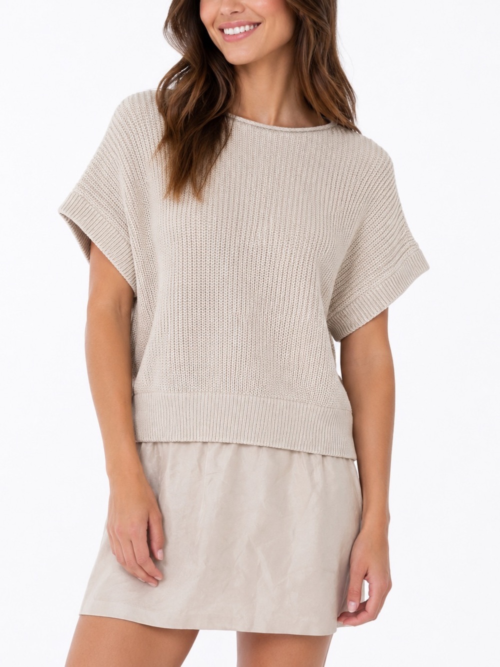 COS Knit Sweater Dress Cream Oatmeal Beige Short Sleeve Mini Neutral Sz S